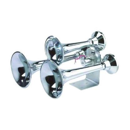 Fortpro 3 Round Air Horn Chrome Heavy Duty Trumpets 12-24 volts | F224768