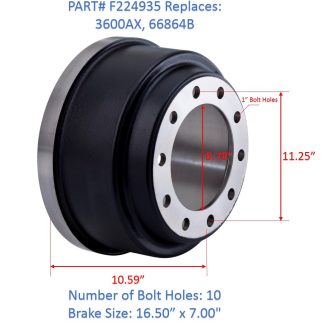 F 3600AX BRAKE DRUM BALANCED FOR BRAKE SIZE 16.5” X 7”- 3600A, 66864B, 3922X