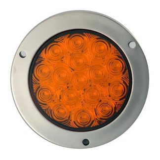 4” Round - 16 LED With Steel Flange Mounts - Amber - Stainless Steel Ring | F235498