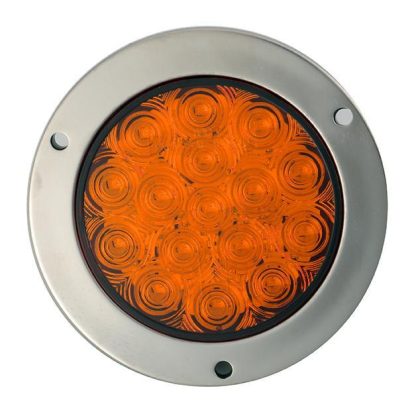 4” Round - 16 LED With Steel Flange Mounts - Amber - Stainless Steel Ring | F235498