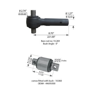 Fortpro Rubbed Bushed Torque Rod Compatible with Hendrickson Suspension Systems Replaces 46610-001 | F184220