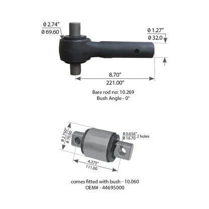 Fortpro Rubbed Bushed Torque Rod Compatible with Hendrickson Suspension Systems Replaces 46610-001 | F184220
