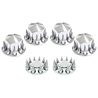 Fortpro Semi Truck Chrome Rear Axle Wheel Cone Style Cover Combo Kit w/33 mm Spike Thread-On Nuts Covers | F247510