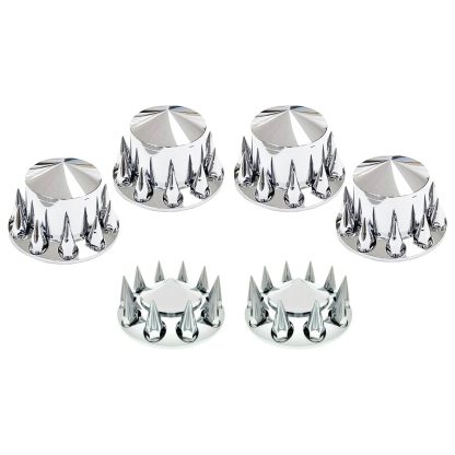 Fortpro Semi Truck Chrome Rear Axle Wheel Cone Style Cover Combo Kit w/33 mm Spike Thread-On Nuts Covers | F247510