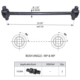 Fortpro Torque Rod with Bushing Compatible with International-Navistar, Hendrickson, Ford, Mack Trucks Replacement for 3548381C1, 60218-000, 4C4Z4612AA, 17QF358P8 | F306913