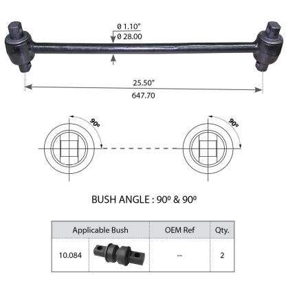 Fortpro Torque Rod with Bushing Compatible with Hendrickson Single/Tandem Axle Air HAS SuspensionsReplaces 60218-000 | F306913