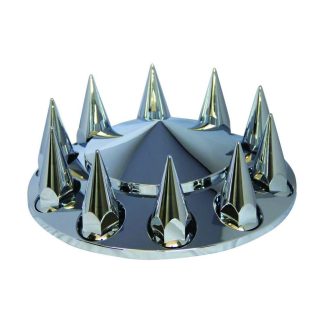 Fortpro Semi Truck Chrome Front Axle Wheel Cone Style Cover Kit Hub Cap w/ 33mm Spike Thread-On Nuts Covers | F247607