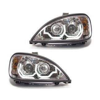 Fortpro Projector Headlight For Freightliner Columbia Chrome Housing with LED Light Bar - Both Sides
